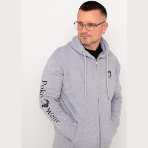 Men's Chunky String Hoodie Full Zipped Grey & Black