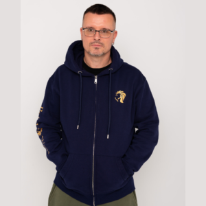 Men's Chunky String Hoodie Full Zipped Navy & Gold