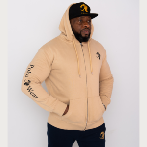 Men's Chunky String Hoodie Full Zipped Desert Sand & Black
