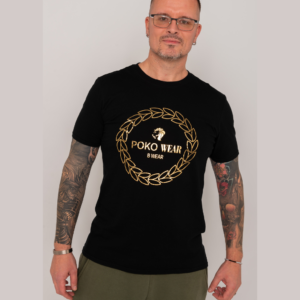 Men's Premium Cotton T-Shirt Black & Gold Rosette