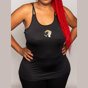 Women's Laser Cut Spaghetti Strap Vest Black & Gold